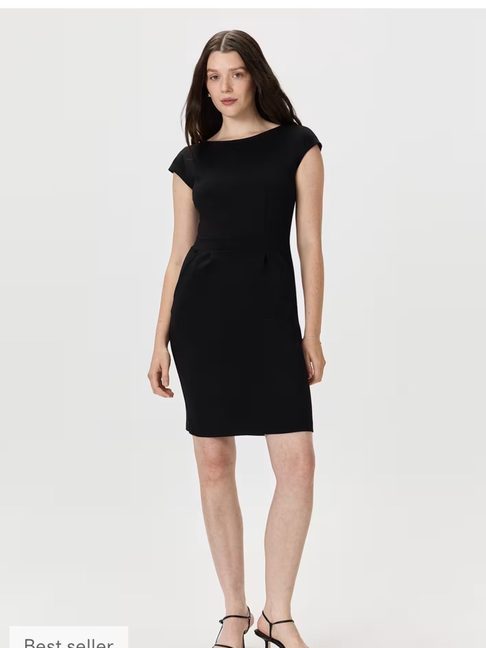 Quince Women's Black Ultra-Stretch Ponte Cap Sleeve Dress sz S Career Mini